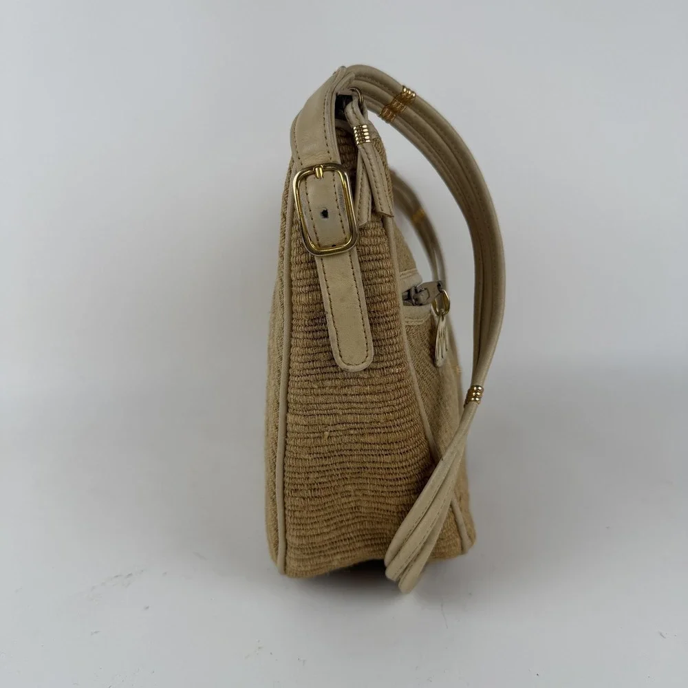 Vintage Morris Moskowitz Shoulder Crossbody Bag Womens Tan Woven‎ Fabric 80s